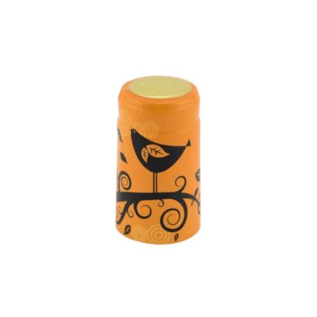 Shrink Caps Orange w/ Midnight Black Birds 100 /Pack