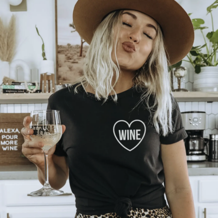 Wine & Heart Graphic T Shirt Black Large