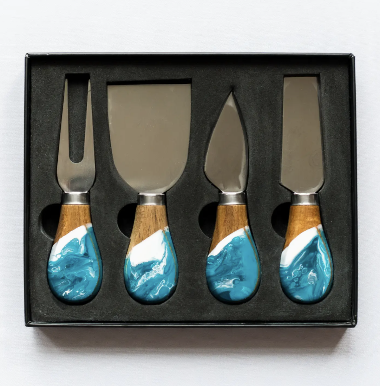Resin Coated Cheese Knife Set Ocean Vibes- Lynn & Liana Designs