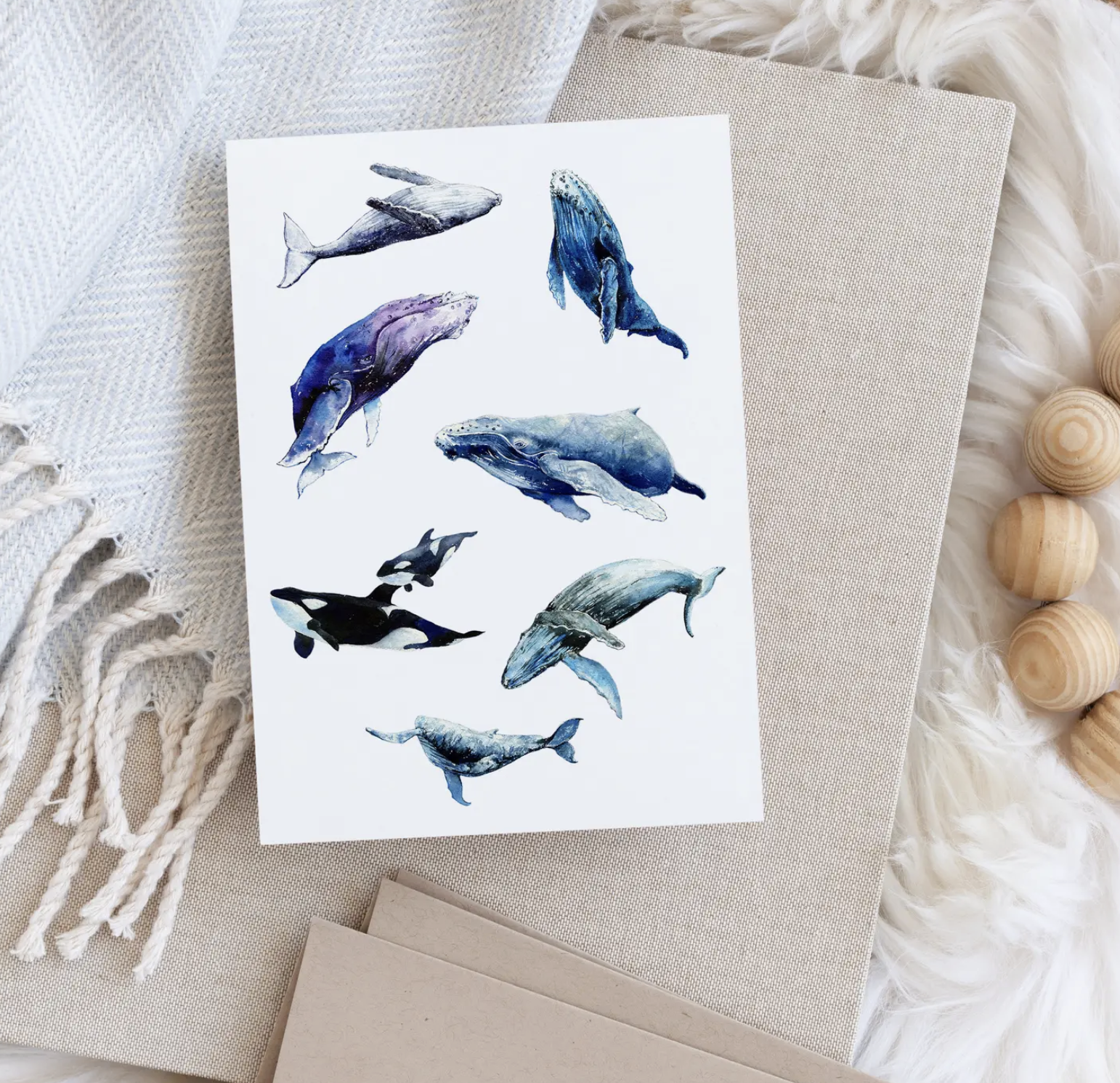 Whale Set Watercolor Art Card- Elena Markelova Arts