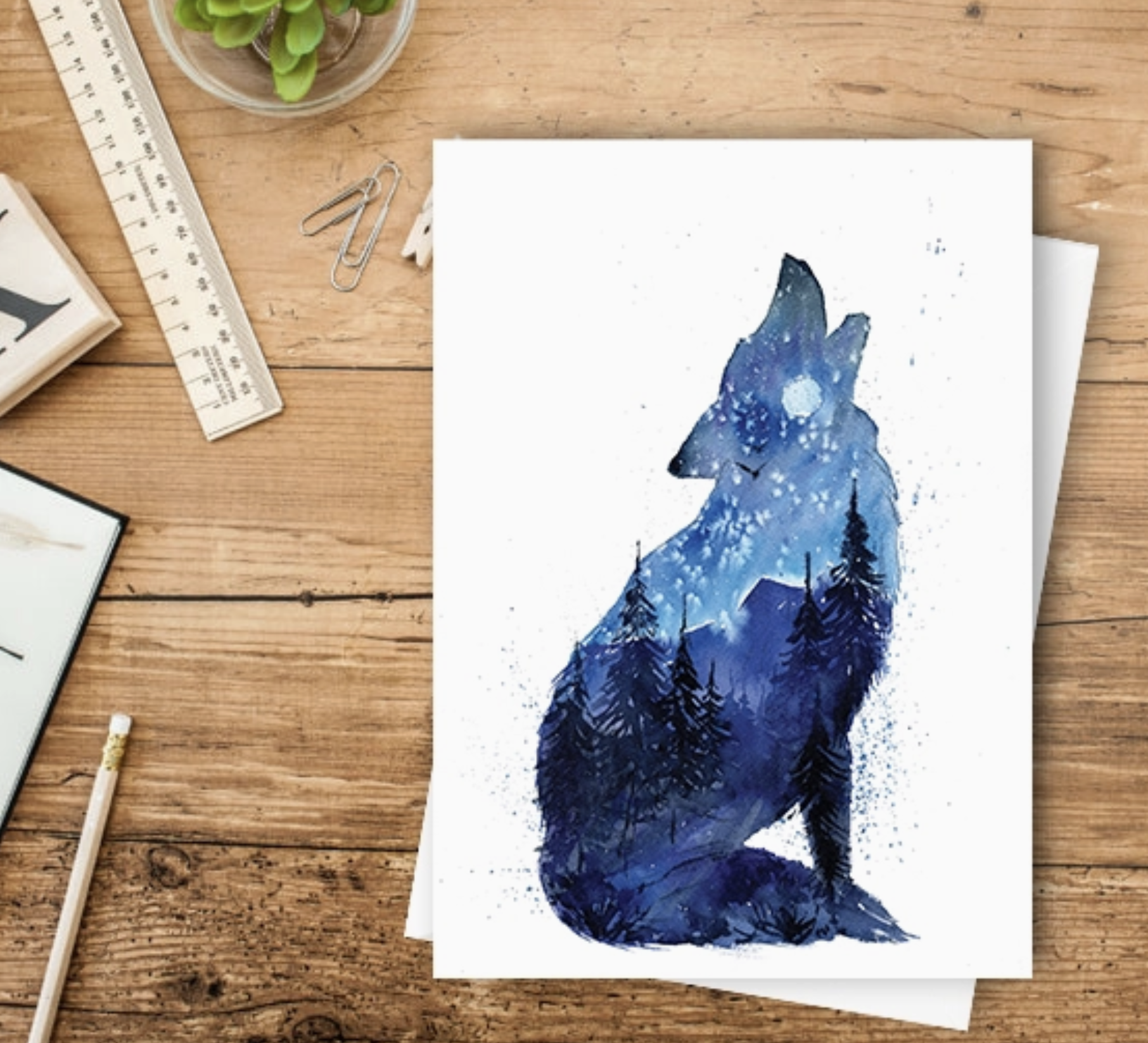 Lone Wolf Watercolor Art Card- Elena Markelova Arts - Image 2