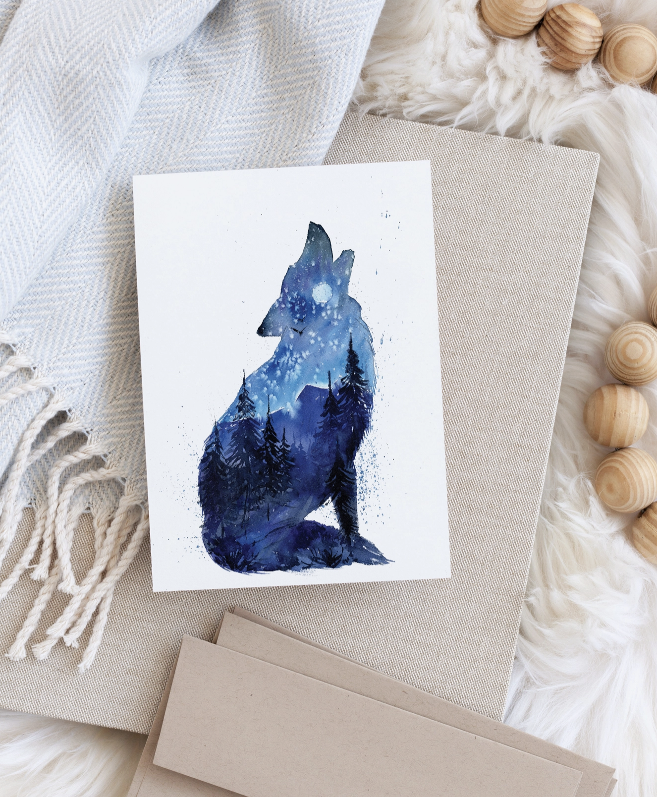 Lone Wolf Watercolor Art Card- Elena Markelova Arts