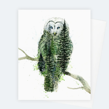 Athena Barred Owl Forest Watercolor Art Card- Elena Markelova Arts
