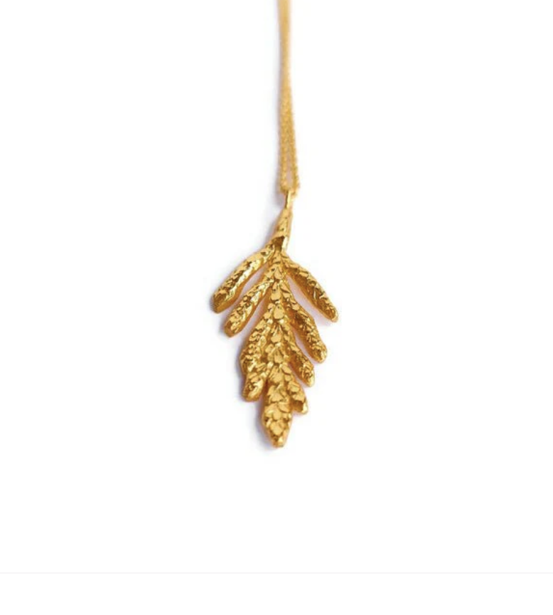 Petite Arborvitae Cedar Leaf Dangle Necklace Gold Joie Designs - Image 2