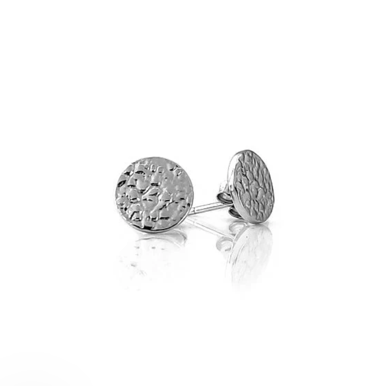 Sol - Small Textured Circle Stud earrings Silver- Joie Designs