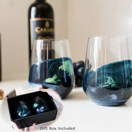 Resin Accented Wine Glasses Northern Lights by Lynn and Liana Designs