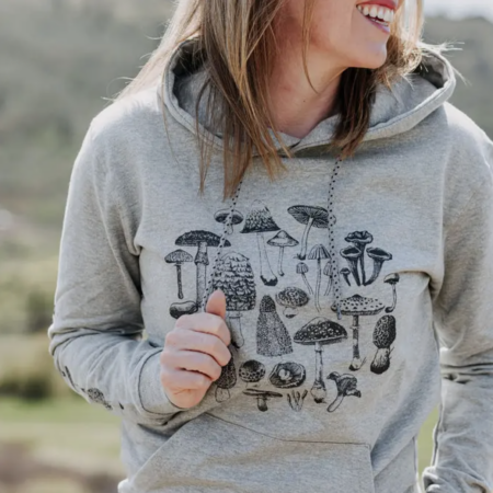 Mushroom Design Hoodie – Soft Grey Unisex Sweatshirt Large