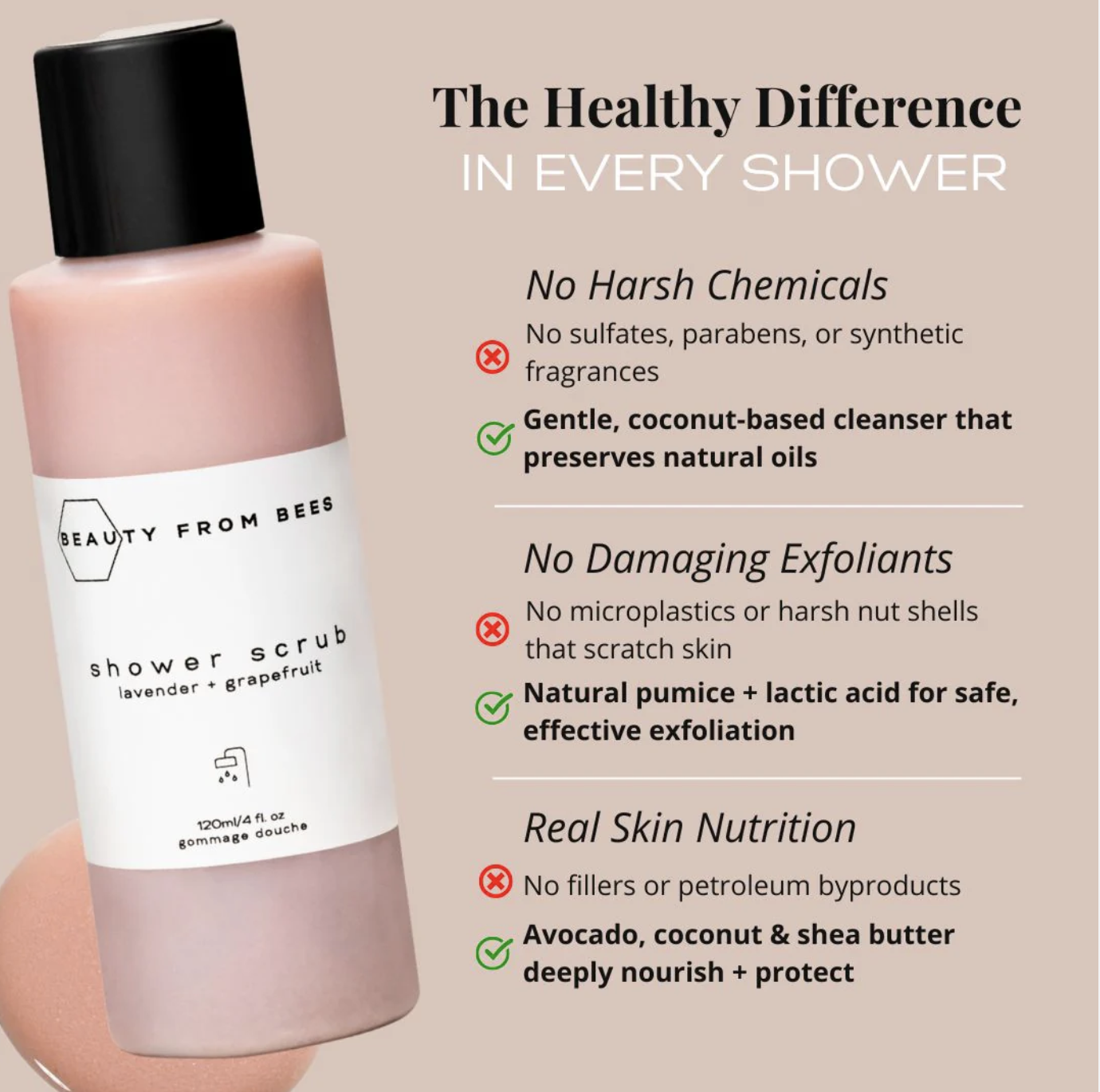 Natural Shower Scrub (Grapefruit + Lavender) Beauty From Bees - Image 3