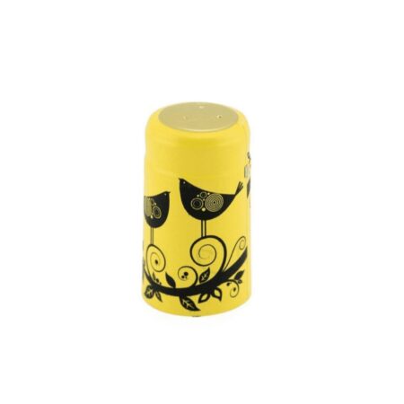 Shrink Caps Canary Yellow w/Midnight Black Birds  100 /Pack